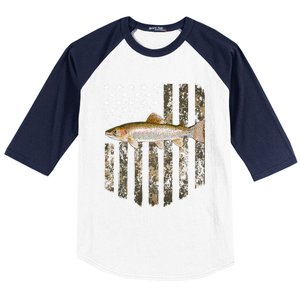 Camo American Flag Rainbow Trout Fishing 4th Of July Cute Gift Baseball Sleeve Shirt