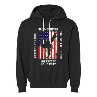 Cool American Flag Taekwondo Gift Tae Kwon Do Martial Arts Garment-Dyed Fleece Hoodie