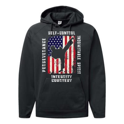 Cool American Flag Taekwondo Gift Tae Kwon Do Martial Arts Performance Fleece Hoodie