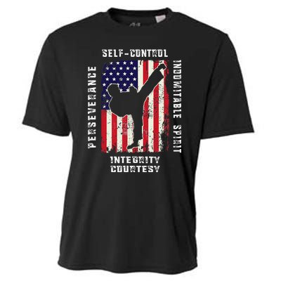 Cool American Flag Taekwondo Gift Tae Kwon Do Martial Arts Cooling Performance Crew T-Shirt