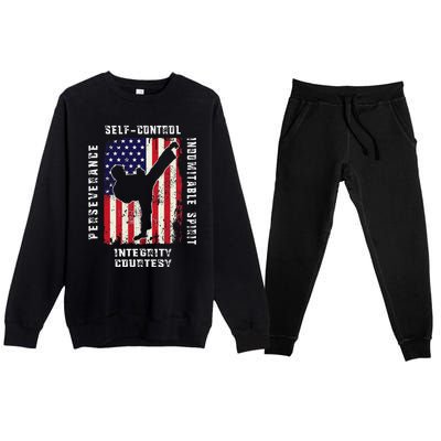 Cool American Flag Taekwondo Gift Tae Kwon Do Martial Arts Premium Crewneck Sweatsuit Set