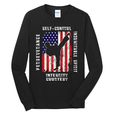 Cool American Flag Taekwondo Gift Tae Kwon Do Martial Arts Tall Long Sleeve T-Shirt