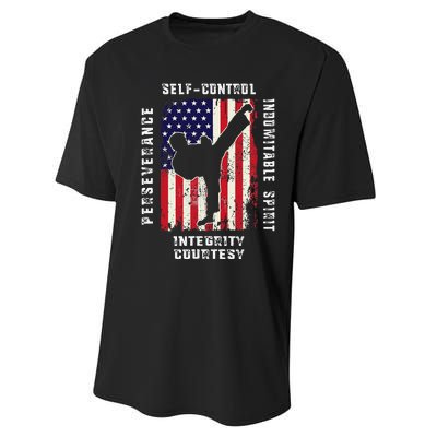 Cool American Flag Taekwondo Gift Tae Kwon Do Martial Arts Performance Sprint T-Shirt