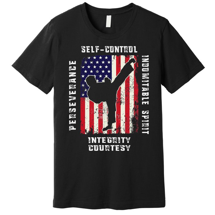 Cool American Flag Taekwondo Gift Tae Kwon Do Martial Arts Premium T-Shirt