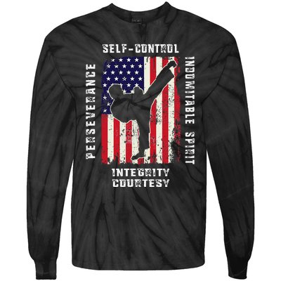 Cool American Flag Taekwondo Gift Tae Kwon Do Martial Arts Tie-Dye Long Sleeve Shirt