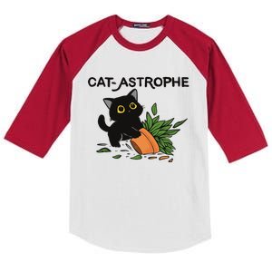 Cat Astrophe Funny Cute Black Cat Kids Colorblock Raglan Jersey