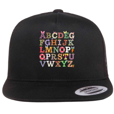 Cute Alphabet Funny Easter Day ABC Alphabet Egg Rabbit Flat Bill Trucker Hat