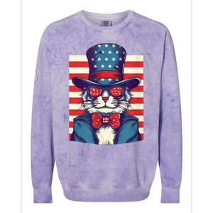 Cat American Flag Pride And Liberty On The Fourth Of July Colorblast Crewneck Sweatshirt