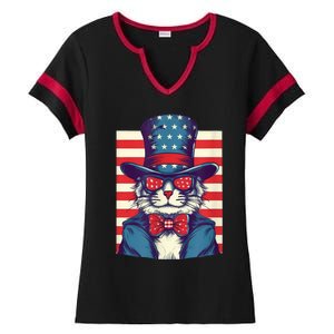 Cat American Flag Pride And Liberty On The Fourth Of July Ladies Halftime Notch Neck Tee