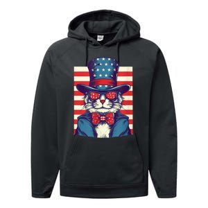 Cat American Flag Pride And Liberty On The Fourth Of July Performance Fleece Hoodie