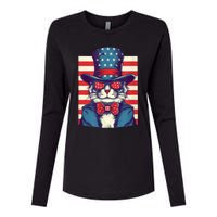 Cat American Flag Pride And Liberty On The Fourth Of July Womens Cotton Relaxed Long Sleeve T-Shirt