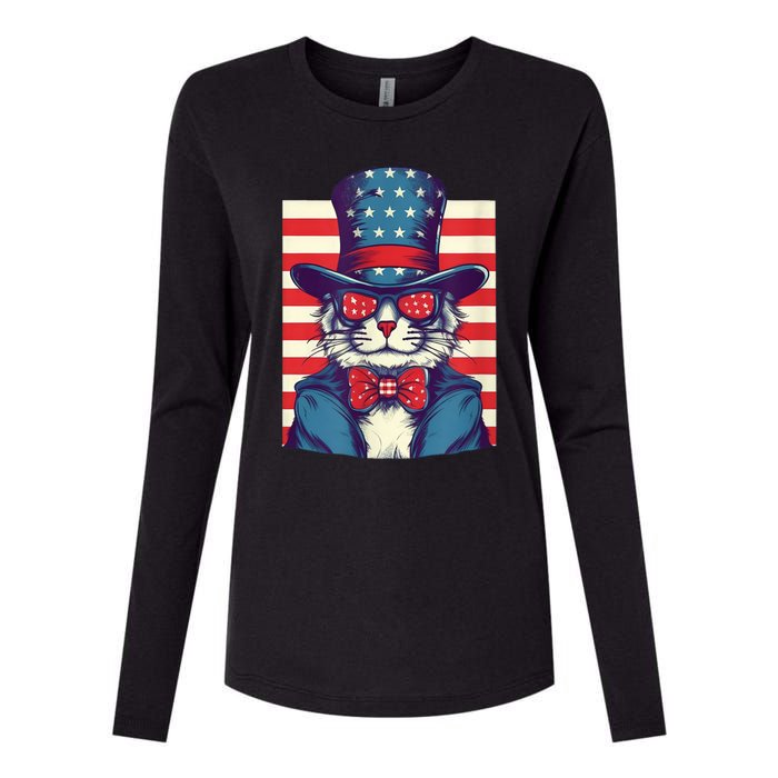 Cat American Flag Pride And Liberty On The Fourth Of July Womens Cotton Relaxed Long Sleeve T-Shirt