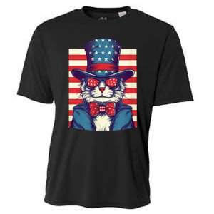 Cat American Flag Pride And Liberty On The Fourth Of July Cooling Performance Crew T-Shirt