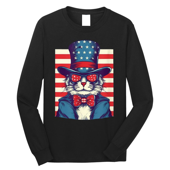 Cat American Flag Pride And Liberty On The Fourth Of July Long Sleeve Shirt