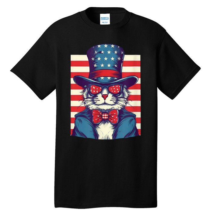 Cat American Flag Pride And Liberty On The Fourth Of July Tall T-Shirt