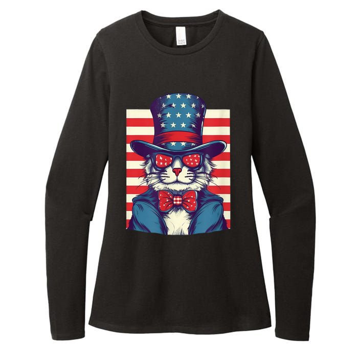 Cat American Flag Pride And Liberty On The Fourth Of July Womens CVC Long Sleeve Shirt