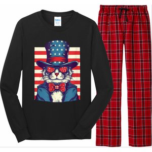 Cat American Flag Pride And Liberty On The Fourth Of July Long Sleeve Pajama Set