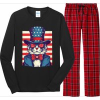 Cat American Flag Pride And Liberty On The Fourth Of July Long Sleeve Pajama Set