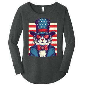 Cat American Flag Pride And Liberty On The Fourth Of July Women's Perfect Tri Tunic Long Sleeve Shirt