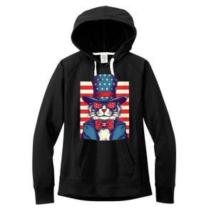 Cat American Flag Pride And Liberty On The Fourth Of July Women's Fleece Hoodie