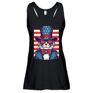 Cat American Flag Pride And Liberty On The Fourth Of July Ladies Essential Flowy Tank