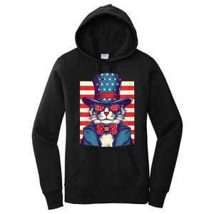 Cat American Flag Pride And Liberty On The Fourth Of July Women's Pullover Hoodie