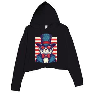 Cat American Flag Pride And Liberty On The Fourth Of July Crop Fleece Hoodie