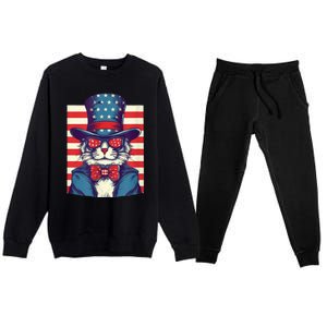 Cat American Flag Pride And Liberty On The Fourth Of July Premium Crewneck Sweatsuit Set