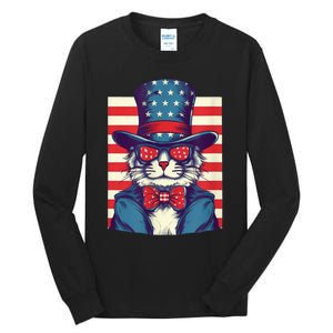 Cat American Flag Pride And Liberty On The Fourth Of July Tall Long Sleeve T-Shirt