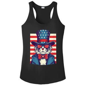 Cat American Flag Pride And Liberty On The Fourth Of July Ladies PosiCharge Competitor Racerback Tank