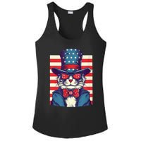 Cat American Flag Pride And Liberty On The Fourth Of July Ladies PosiCharge Competitor Racerback Tank