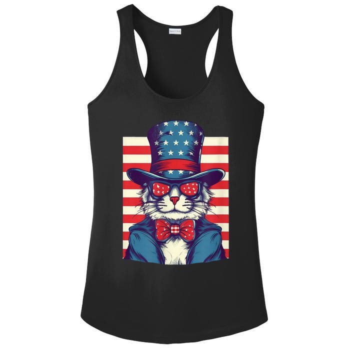 Cat American Flag Pride And Liberty On The Fourth Of July Ladies PosiCharge Competitor Racerback Tank