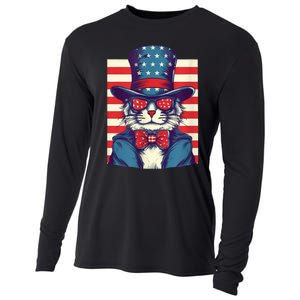 Cat American Flag Pride And Liberty On The Fourth Of July Cooling Performance Long Sleeve Crew