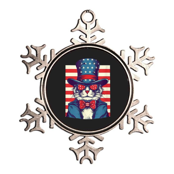 Cat American Flag Pride And Liberty On The Fourth Of July Metallic Star Ornament