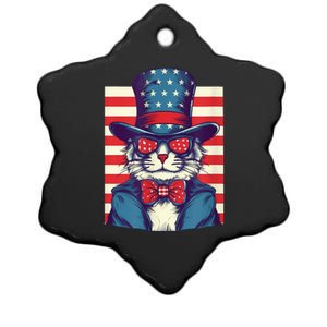 Cat American Flag Pride And Liberty On The Fourth Of July Ceramic Star Ornament