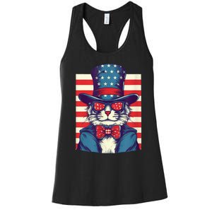 Cat American Flag Pride And Liberty On The Fourth Of July Women's Racerback Tank