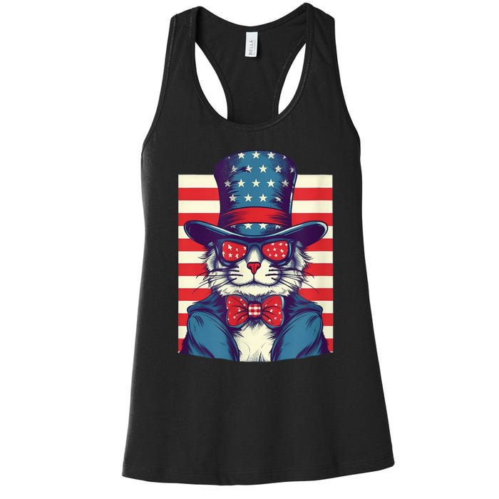 Cat American Flag Pride And Liberty On The Fourth Of July Women's Racerback Tank