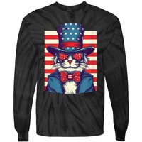 Cat American Flag Pride And Liberty On The Fourth Of July Tie-Dye Long Sleeve Shirt