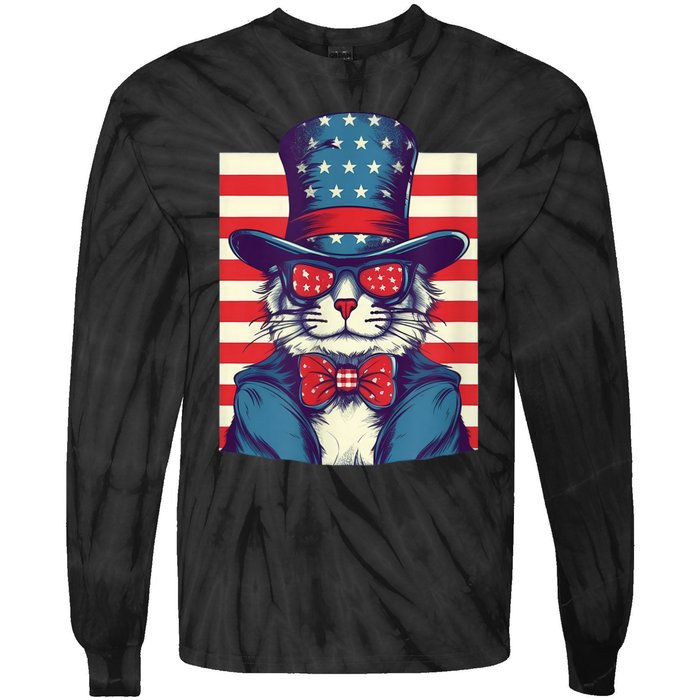 Cat American Flag Pride And Liberty On The Fourth Of July Tie-Dye Long Sleeve Shirt