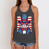 Cat American Flag Pride And Liberty On The Fourth Of July Women's Knotted Racerback Tank