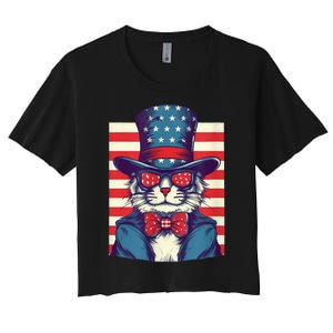 Cat American Flag Pride And Liberty On The Fourth Of July Women's Crop Top Tee