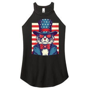 Cat American Flag Pride And Liberty On The Fourth Of July Women's Perfect Tri Rocker Tank