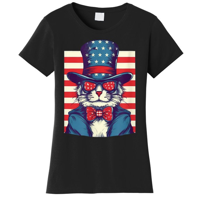 Cat American Flag Pride And Liberty On The Fourth Of July Women's T-Shirt