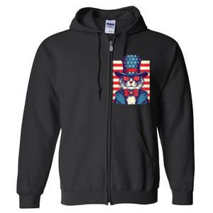 Cat American Flag Pride And Liberty On The Fourth Of July Full Zip Hoodie