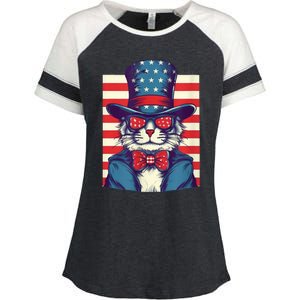 Cat American Flag Pride And Liberty On The Fourth Of July Enza Ladies Jersey Colorblock Tee