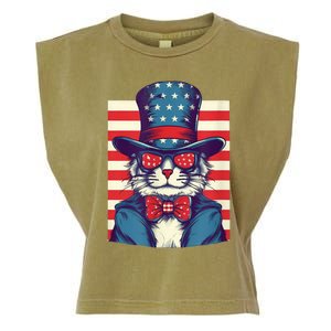 Cat American Flag Pride And Liberty On The Fourth Of July Garment-Dyed Women's Muscle Tee