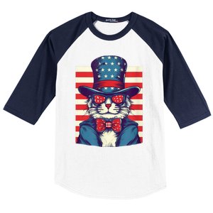 Cat American Flag Pride And Liberty On The Fourth Of July Baseball Sleeve Shirt