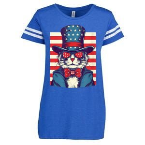 Cat American Flag Pride And Liberty On The Fourth Of July Enza Ladies Jersey Football T-Shirt