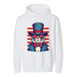 Cat American Flag Pride And Liberty On The Fourth Of July Garment-Dyed Fleece Hoodie