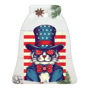 Cat American Flag Pride And Liberty On The Fourth Of July Ceramic Bell Ornament